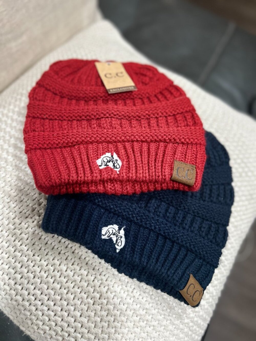 C.C Exclusives Beanie Knit Acrylic Cardinal & Navy Embroidered Logo One Size